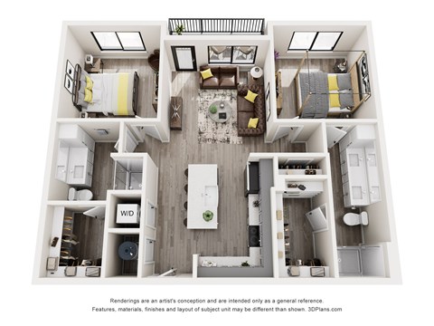 Floor plan for 2 beds, 2 baths, 1085 sqft